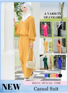 roaiss 2Pcs Women's Casual Set Long-Sleeved Top + Pants of The Same Color Malay Indonesia Style Loose Casual Comfortable Clothes Suit  - Image 2