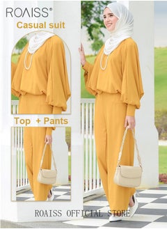 roaiss 2Pcs Women's Casual Set Long-Sleeved Top + Pants of The Same Color Malay Indonesia Style Loose Casual Comfortable Clothes Suit  - Image 3