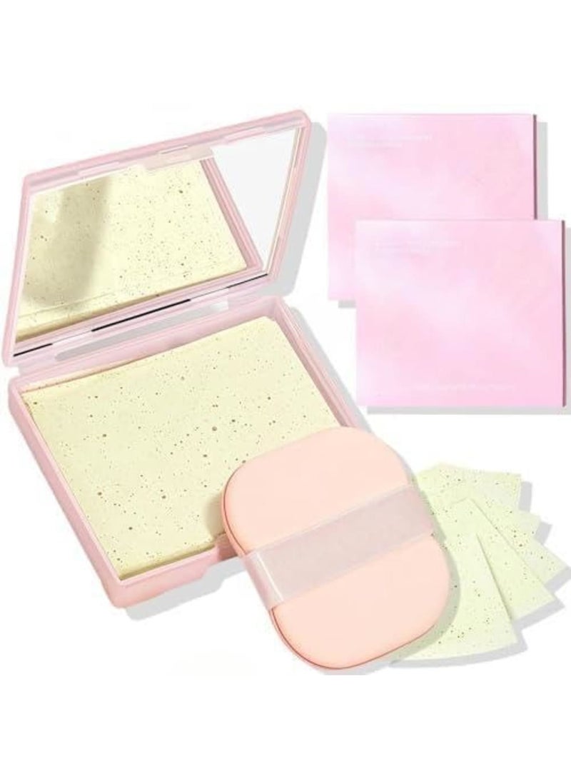 Luckam Oil Blotting Paper for Face with Mirror & Puff, 3-in-1 Oil Absorbing Sheets for Oily Skin, Makeup Blotting Papers to Control Shine and Grease, Gentle for Men and Women, 300 Sheets - Image 1