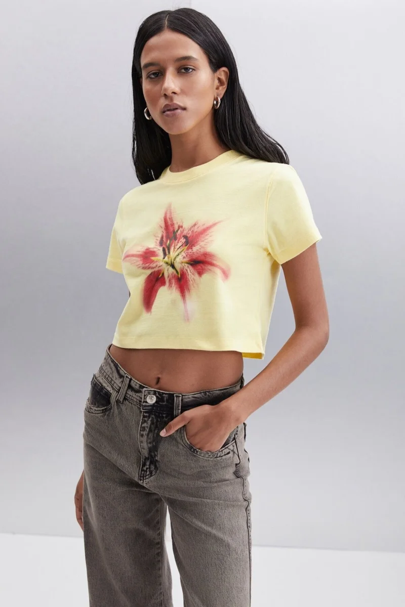 GRIMELANGE IGNACIO Women's 100% Cotton Crop Yellow T-Shirt