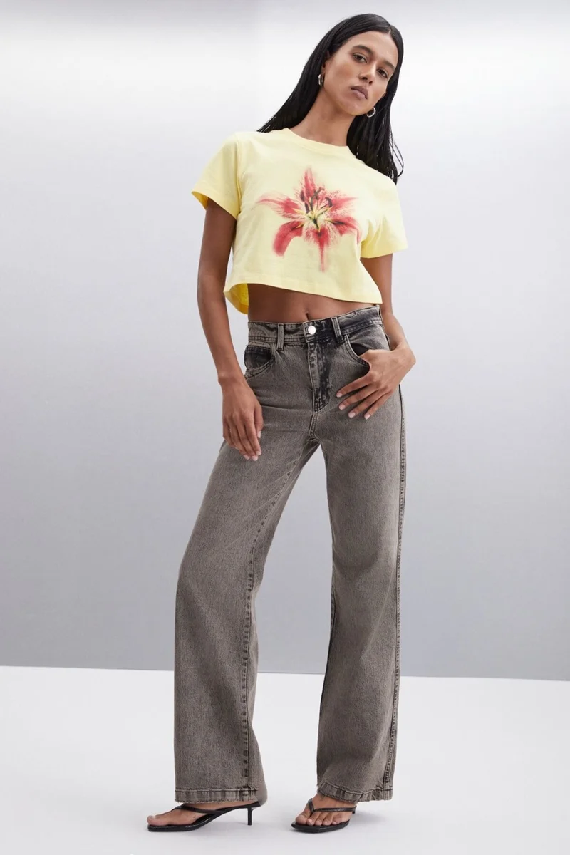 GRIMELANGE IGNACIO Women's 100% Cotton Crop Yellow T-Shirt