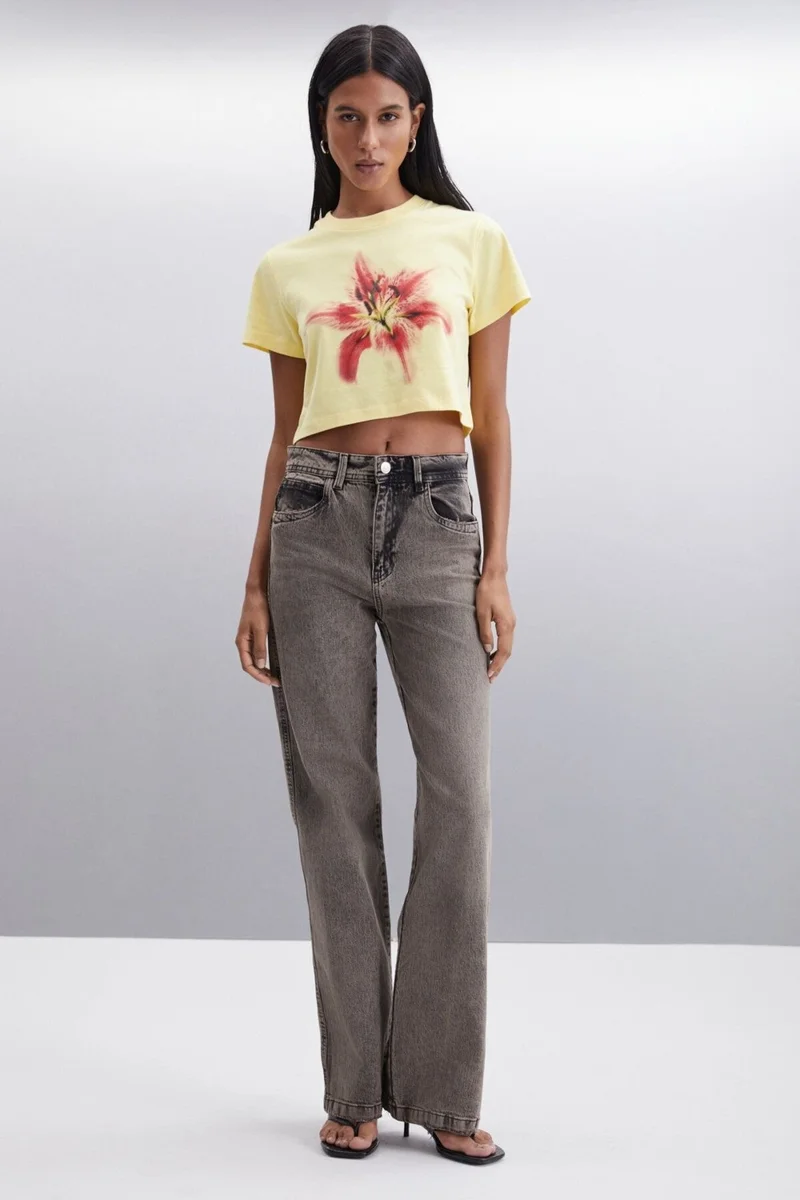 GRIMELANGE IGNACIO Women's 100% Cotton Crop Yellow T-Shirt
