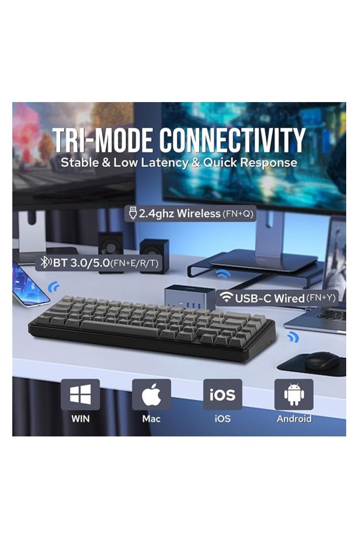 أولا لوحة مفاتيح ميكانيكية لاسلكية EPOMAKER x AULA F65 65%، لوحة مفاتيح مخصصة للألعاب مع حشوة قابلة للتبديل السريع مع خمس طبقات، وإضاءة خلفية RGB، وبلوتوث/2.4 جيجاهرتز/USB-C (أسود، مفتاح Graywood V3) - Image 3