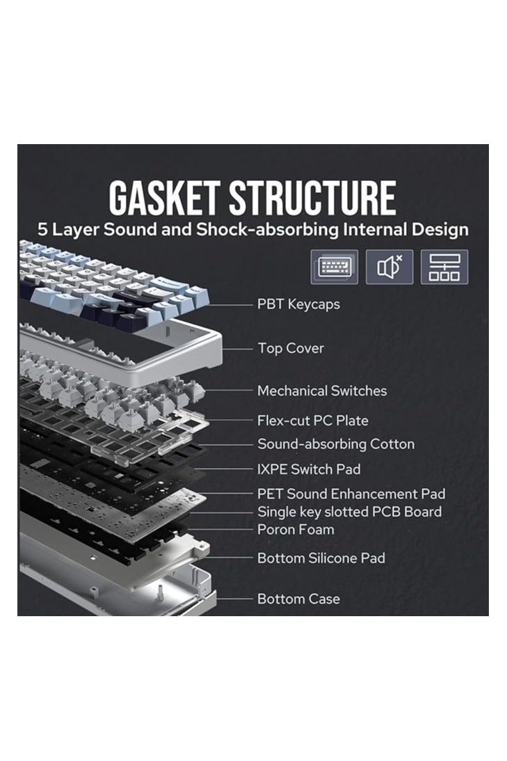 أولا لوحة مفاتيح ميكانيكية لاسلكية EPOMAKER x AULA F65 65%، لوحة مفاتيح مخصصة للألعاب مع حشوة قابلة للتبديل السريع مع خمس طبقات، وإضاءة خلفية RGB، وبلوتوث/2.4 جيجاهرتز/USB-C (أسود، مفتاح Graywood V3) - Image 4