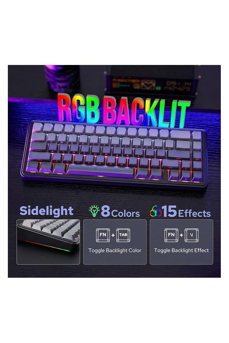 أولا لوحة مفاتيح ميكانيكية لاسلكية EPOMAKER x AULA F65 65%، لوحة مفاتيح مخصصة للألعاب مع حشوة قابلة للتبديل السريع مع خمس طبقات، وإضاءة خلفية RGB، وبلوتوث/2.4 جيجاهرتز/USB-C (أسود، مفتاح Graywood V3) - Image 5