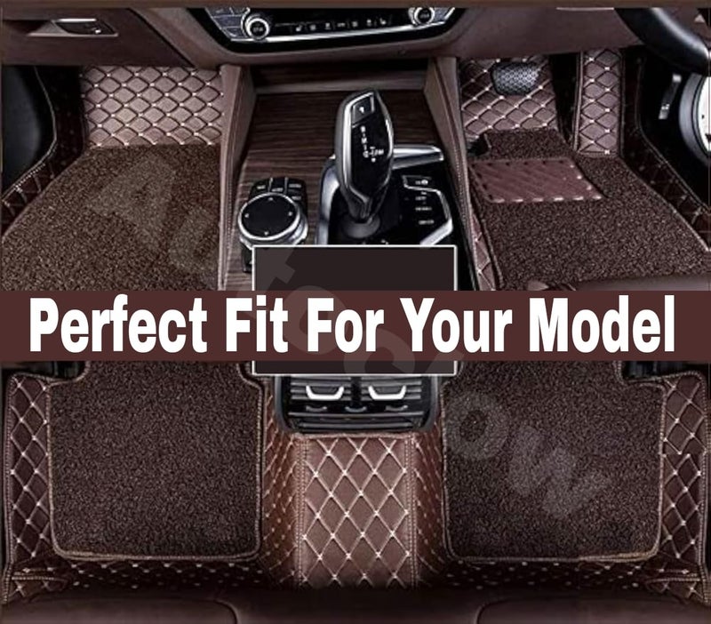 AutoClow Premium 7D Car Mat for Hyundai Alcazar 7-SEAT (Model : 2021-2023) || Luxury Leather Dual-Stitch Full Set 7D Car Floor Mat || 100% Waterproof || Color : Coffee Stitch-Coffee Grass (Design-1) - Image 3