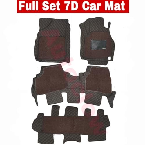 AutoClow Premium 7D Car Mat for Hyundai Alcazar 7-SEAT (Model : 2021-2023) || Luxury Leather Dual-Stitch Full Set 7D Car Floor Mat || 100% Waterproof || Color : Coffee Stitch-Coffee Grass (Design-1) - Image 2