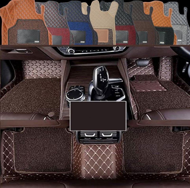 AutoClow Premium 7D Car Mat for Hyundai Alcazar 7-SEAT (Model : 2021-2023) || Luxury Leather Dual-Stitch Full Set 7D Car Floor Mat || 100% Waterproof || Color : Coffee Stitch-Coffee Grass (Design-1) - Image 1