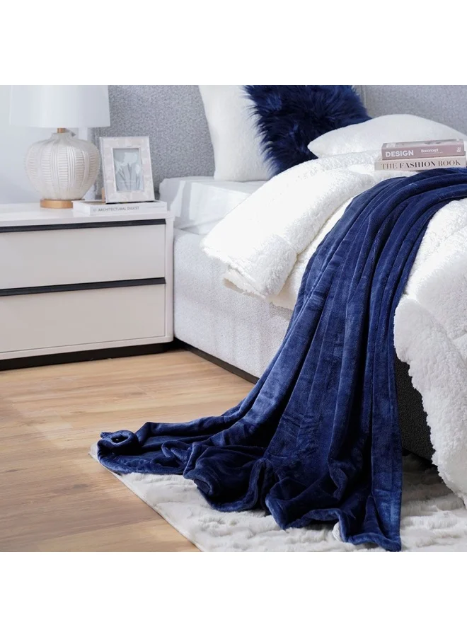 DANUBE HOME Micro Flannel Blankets Single 150X220Cm Navy