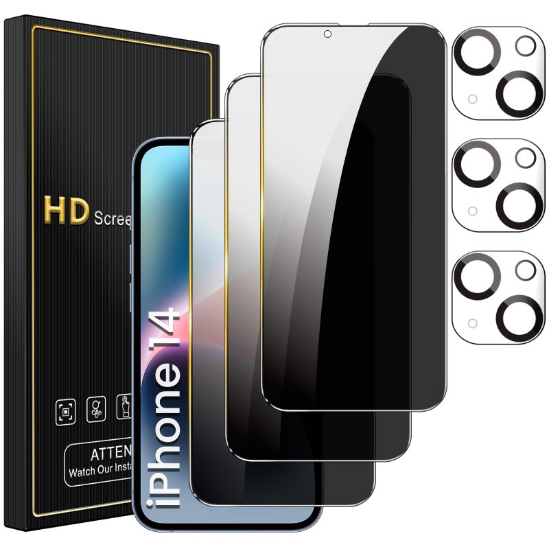 Romkasi 3 Pack Privacy Screen Protector for iPhone 14 61 Inch with 3 Pack Camera Lens Protector Anti Spy Tempered Glass Film AntiScratch Touch Sensitive Case Friendly - Image 3