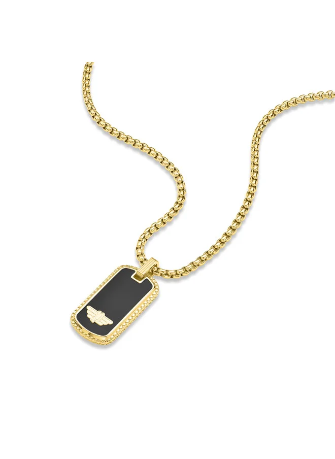 بوليس Stamp Necklace  IonPlated Black Tag with Wing Logo and GoldPlated Chain for Subtle Rebellious Style