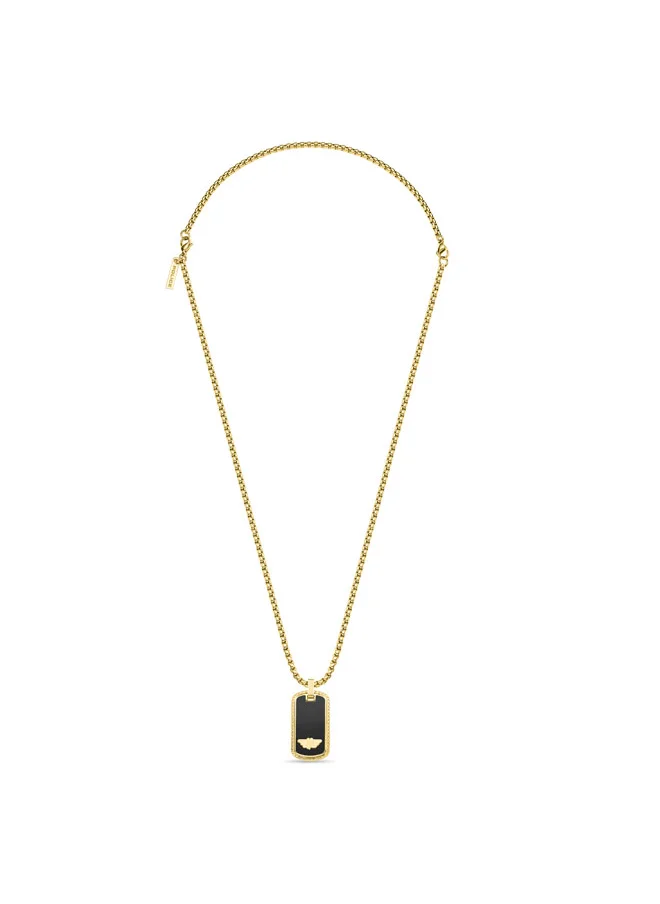 بوليس Stamp Necklace  IonPlated Black Tag with Wing Logo and GoldPlated Chain for Subtle Rebellious Style