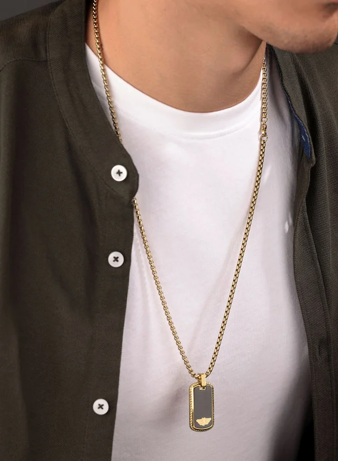 POLICE Stamp Necklace  IonPlated Black Tag with Wing Logo and GoldPlated Chain for Subtle Rebellious Style