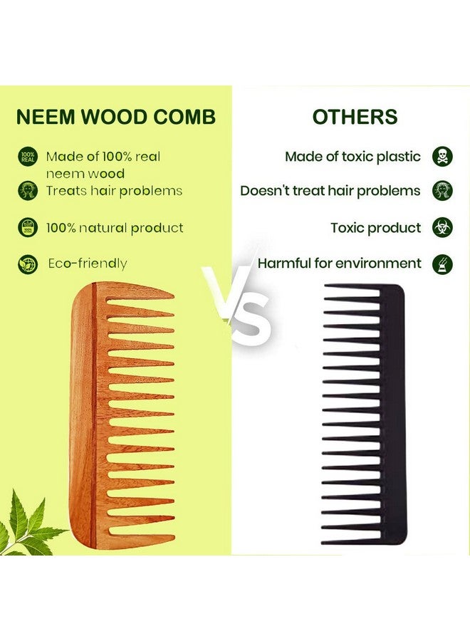 Rufiys Wooden Curly Hair Wide Tooth Comb | Neem Wood Curly Hair Comb for Women & Men | Hair Growth | Anti Dandruff | Detangler Comb (Neem-Comb_16 model) - Image 2