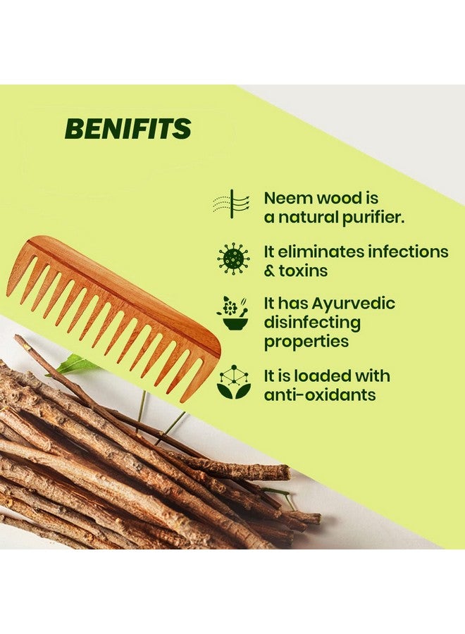 Rufiys Wooden Curly Hair Wide Tooth Comb | Neem Wood Curly Hair Comb for Women & Men | Hair Growth | Anti Dandruff | Detangler Comb (Neem-Comb_16 model) - Image 4
