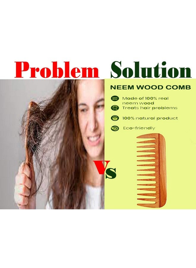 Rufiys Wooden Curly Hair Wide Tooth Comb | Neem Wood Curly Hair Comb for Women & Men | Hair Growth | Anti Dandruff | Detangler Comb (Neem-Comb_16 model) - Image 3