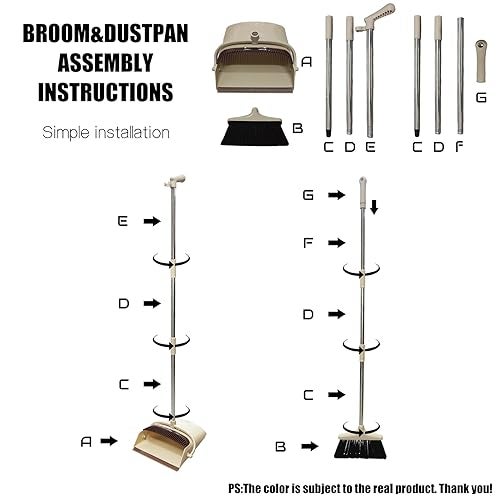 QPEY Broom and Dustpan Set for Home, Dust Pan with Long Handle 49.2" Broom with Dustpan Combo Set for Restaurant Kitchen Office Bedroom (Khaki) - Image 3