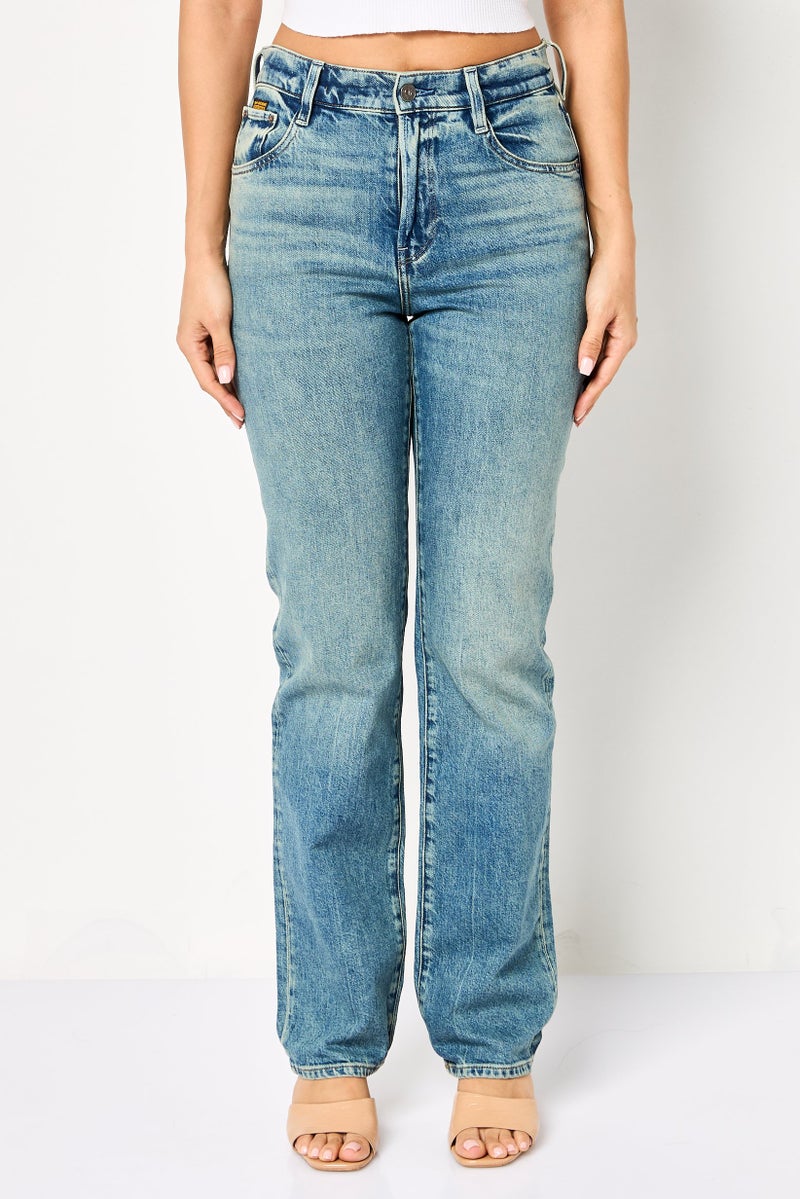 G-Star RAW جينز نسائي بقصة مستقيمة، مغسول وقابل للتمدد، أزرق - Image 1