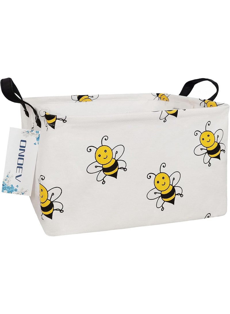 ONOEV Rectangular Folding Laundry Basket, waterproof Canvas Basket,gift basket,Suitable for children's room,Office,Clothes,Toys Storage(Bee) - Image 1