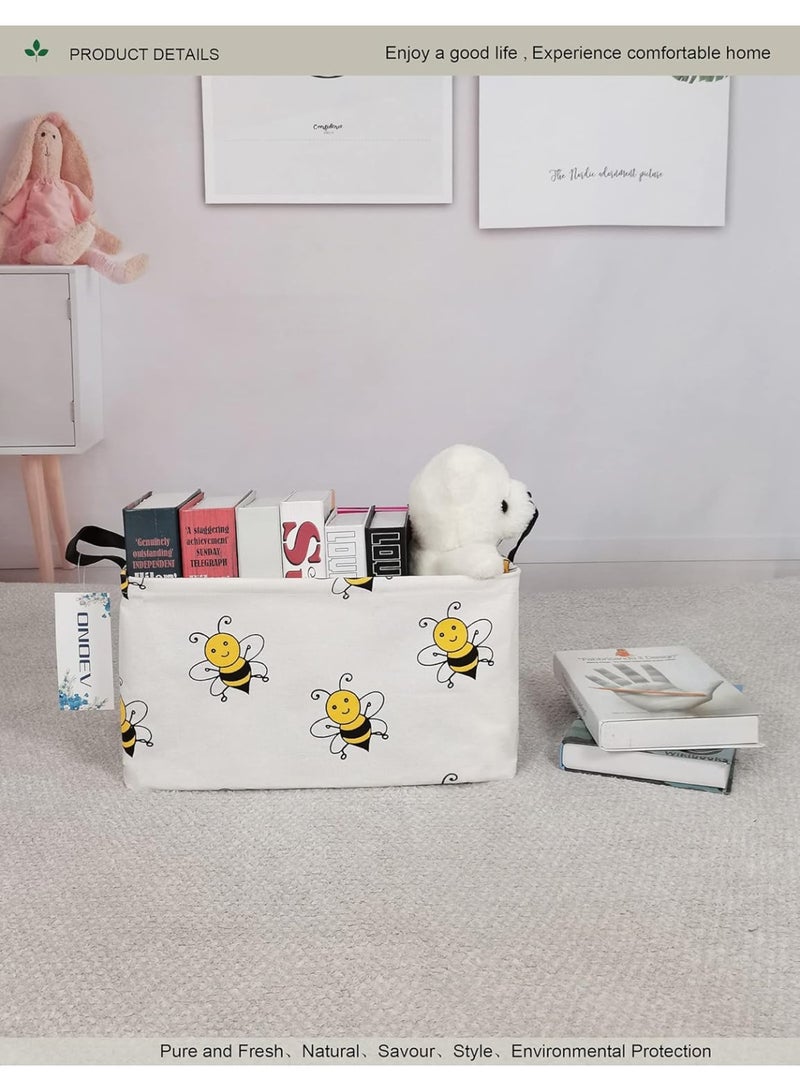 ONOEV Rectangular Folding Laundry Basket, waterproof Canvas Basket,gift basket,Suitable for children's room,Office,Clothes,Toys Storage(Bee) - Image 5