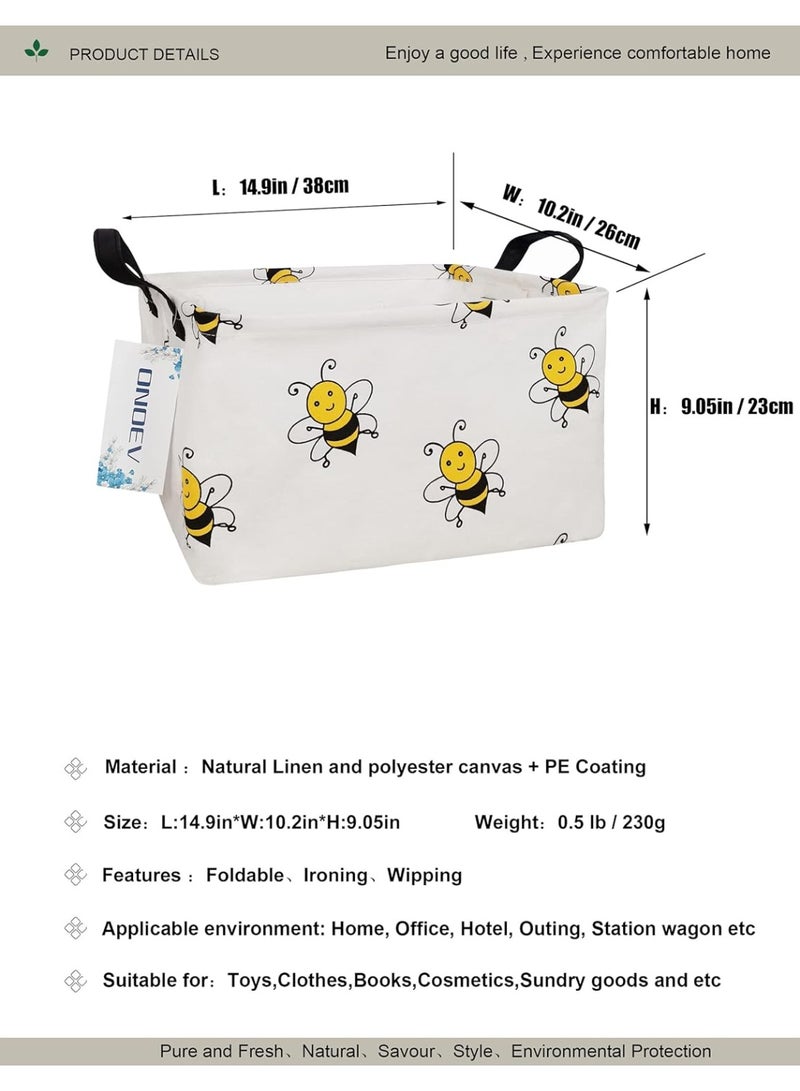 ONOEV Rectangular Folding Laundry Basket, waterproof Canvas Basket,gift basket,Suitable for children's room,Office,Clothes,Toys Storage(Bee) - Image 2