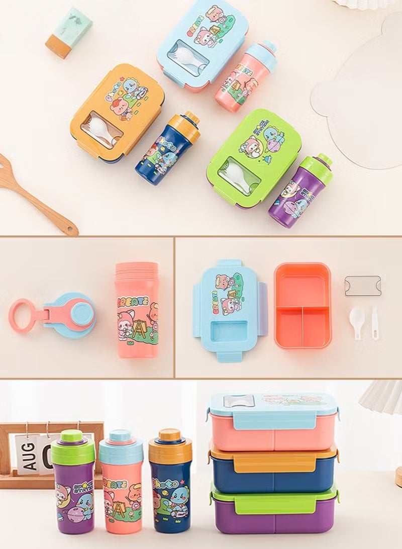 HOOKOR Portable Kids Bento Box Set, Children Lunch Box with Water Bottle for School, Snack Containers for Travel, 3 Compartments Meal Prep Removable Divider, BPA Free, Microwave & Dishwasher Safe - Image 3