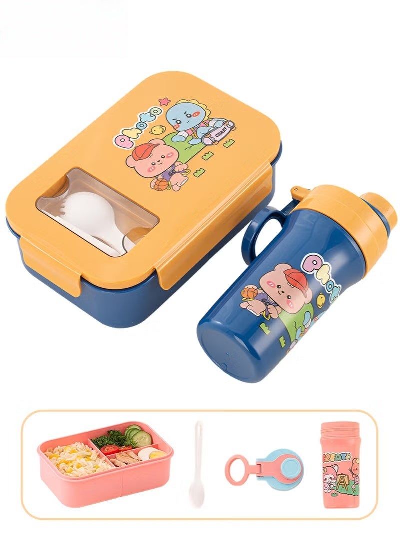 HOOKOR Portable Kids Bento Box Set, Children Lunch Box with Water Bottle for School, Snack Containers for Travel, 3 Compartments Meal Prep Removable Divider, BPA Free, Microwave & Dishwasher Safe - Image 1