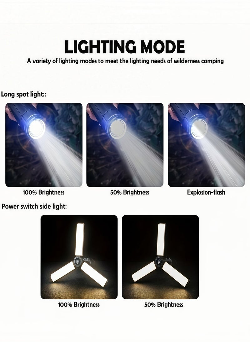 مصباح تخييم LED ثنائي الوظائف، شعاع قابل للتعديل بزاوية 270 درجة، استخدام مزدوج لوضع التشغيل/الإيقاف، قاعدة حامل مصباح تخييم قابلة لإعادة الشحن عبر منفذ USB، معدات تخييم | مصباح ABS متين | قابل للطي وخفيف الوزن (للرحلات/المنزل/الطوارئ) - Image 5