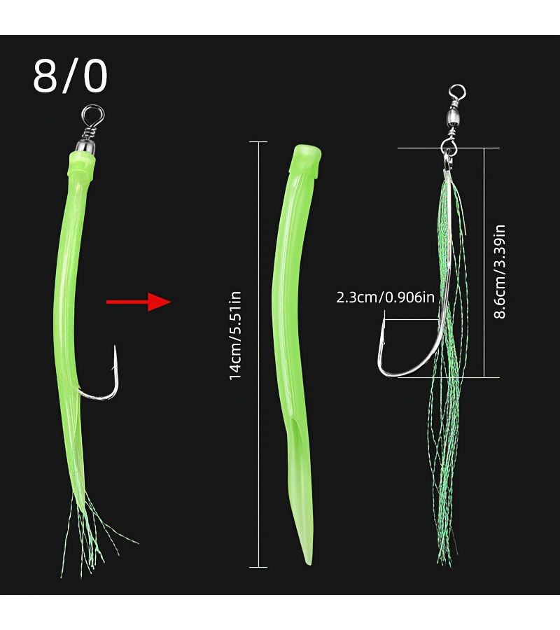 8/0 Red Eel Hooks 5 Pack For Striped Bass Trolling Saltwater Tube Lures Teaser Rigs - Image 4