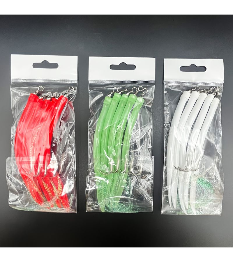8/0 Red Eel Hooks 5 Pack For Striped Bass Trolling Saltwater Tube Lures Teaser Rigs - Image 2