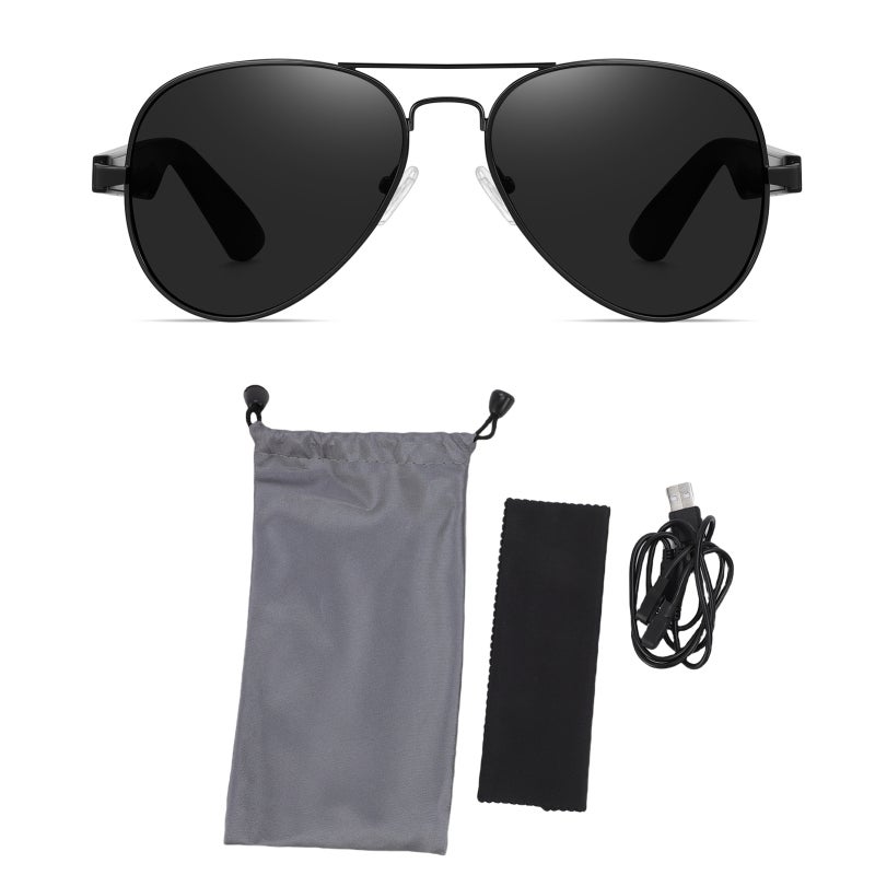 Bluetooth Sunglasses: Black Open-Ear Audio Smart Glasses - BT 5.4 Connectivity Ergonomic Design for Driving Workouts Daily Commutes - Image 2