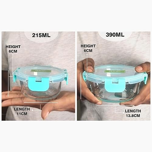Allo Food Safe Glass Containers with Lids with Break Free Lock, Microwave Safe Containers,Borosilicate Meal Prep Glass Food Storage Containers for Kitchen, Set of 2, 215ml, 390ml, Round - Image 5