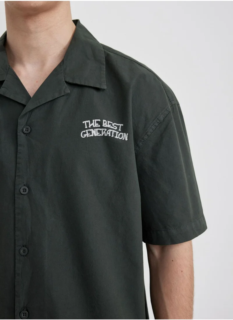ديفاكتو Relax Fit Cotton Printed Short Sleeve Shirt