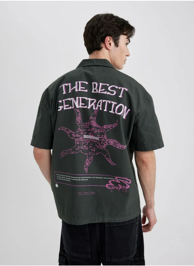 ديفاكتو Relax Fit Cotton Printed Short Sleeve Shirt