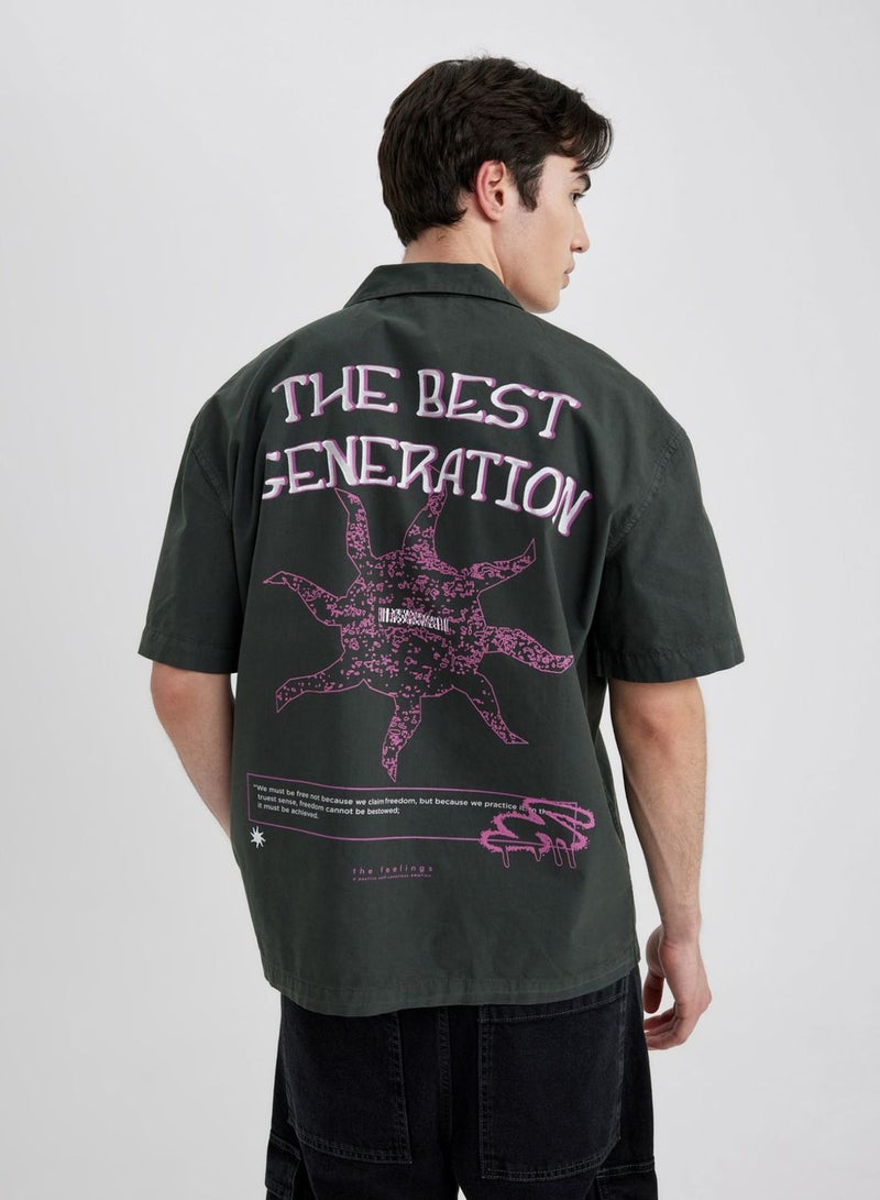 DeFacto Relax Fit Cotton Printed Short Sleeve Shirt  - Image 2
