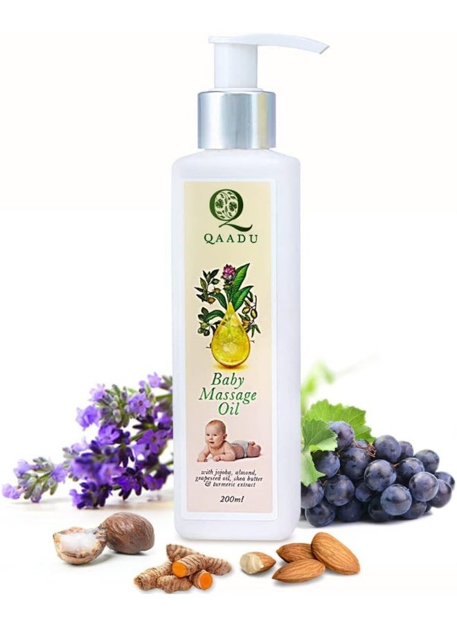 QAADU QAADU Soothing Baby Massage Oil, 200 ML, with essential oils, Grapeseed Oil, Shea Butter, for moisturisation & nourishment, prevents dryness, For All Skin Types  - Image 1