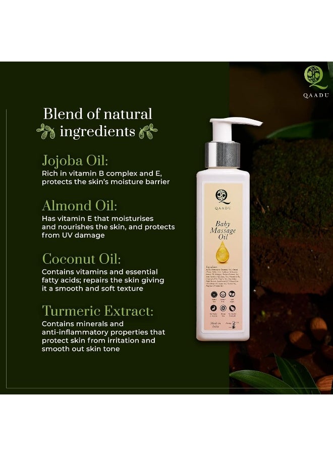 QAADU QAADU Soothing Baby Massage Oil, 200 ML, with essential oils, Grapeseed Oil, Shea Butter, for moisturisation & nourishment, prevents dryness, For All Skin Types  - Image 2