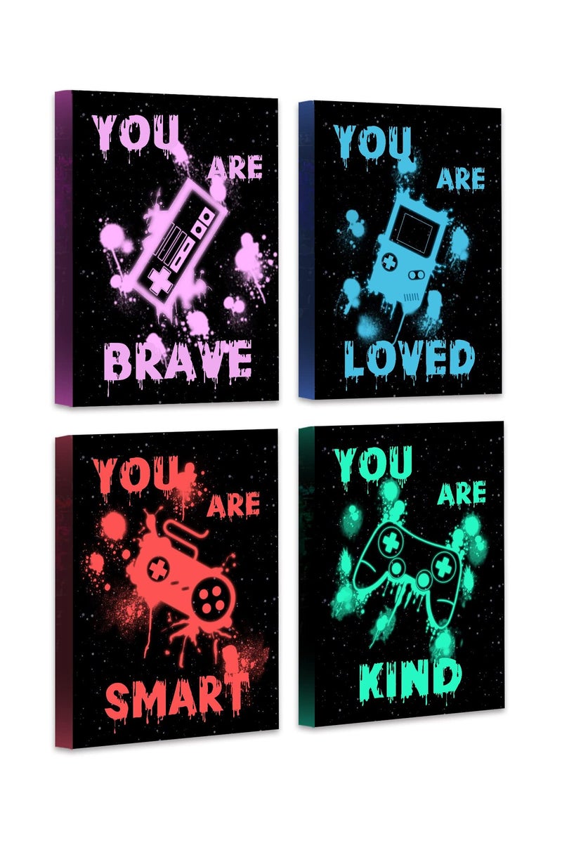 Drsoum Gamer Room Decor for Boys Gaming Wall Art Printed Neon Gaming Room Decor Motivational Quote Posters for Boys Room Video Game Decor Gaming Wall Decor FRAMED 8"x10" - Image 1