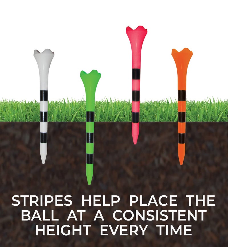 PrideSports Pride Golf Tee Performance Plastic Golf Tees - 100 Count, 2-3/4 Inch - White - Striped for Consistency - Image 5