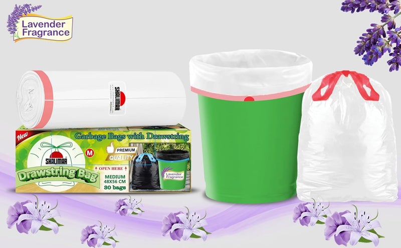 shalimar Shalimar Premium Drawstring Garbage Bags Lavender Fragrance Size 17 X 19 Inches Small 120 Bags 4 rolls Dustbin BagTrash Bag White Color  - Image 2