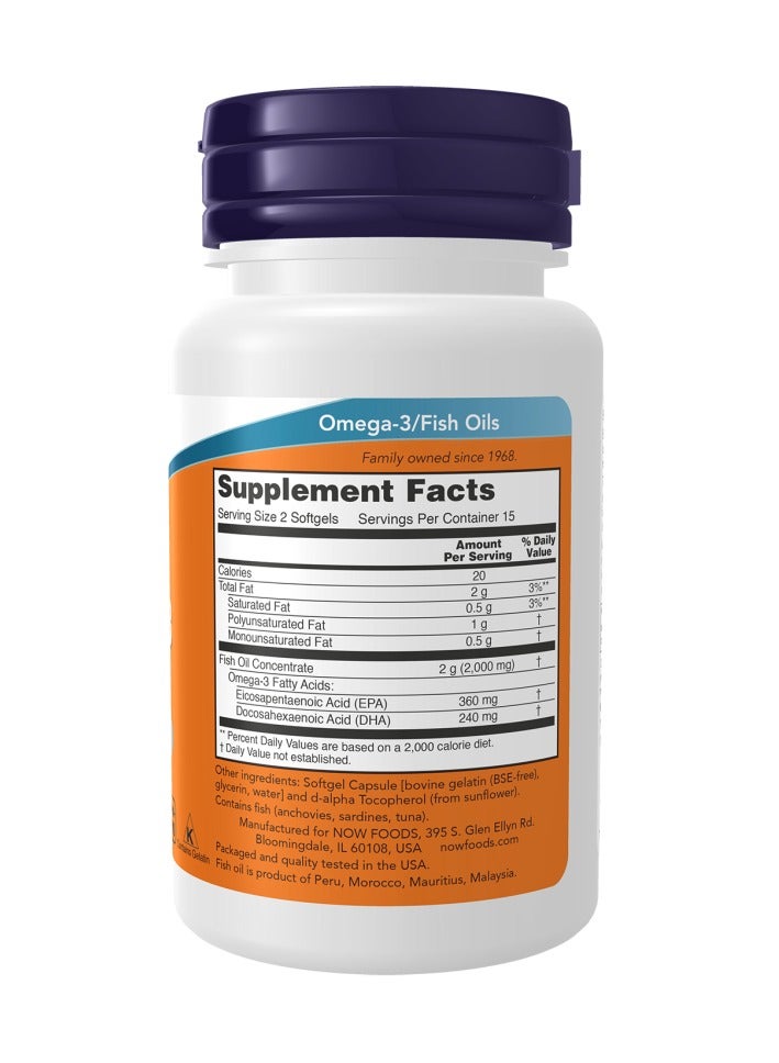 now Molecularly Distilled Omega-3 Dietary Supplement 30 Softgels - Image 2