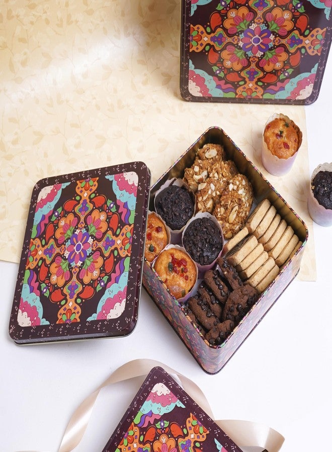 GLISTENDECOR Metal Storage Box with Lid – Rectangular (Brown) | Airtight Tin Container for Cookies, Biscuits | Durable Kitchenware for Beads & Buttons | Ideal for Gifting & Kitchen Décor pack of 1 - Image 4