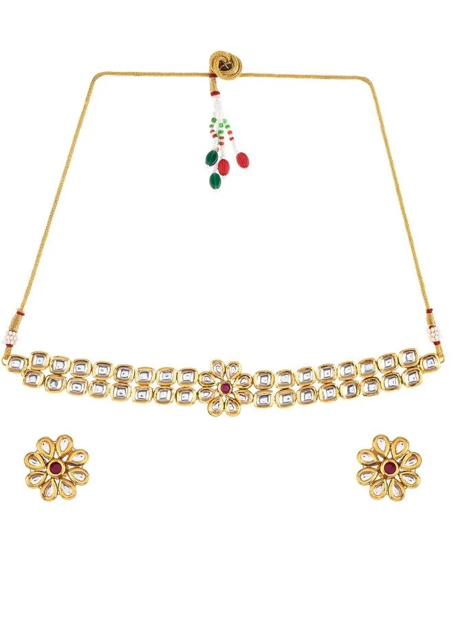 VOYLLA Kundan Elegance Floral Choker Jewellery Set