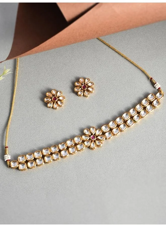 VOYLLA Kundan Elegance Floral Choker Jewellery Set