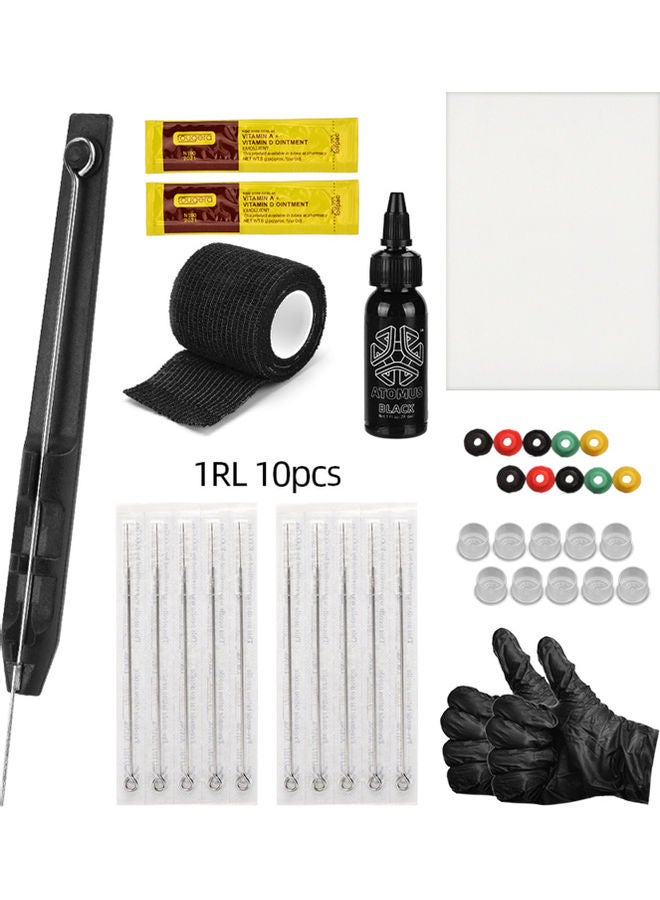 Generic Hand Poke and Stick Tattoo Kit DIY Tattoo Supply Ink Gloves Ink Box Tattoo Needles Set Practice Skin Tattoo Repair Cream 1RL*10pcs Needle Multicolour  - Image 1