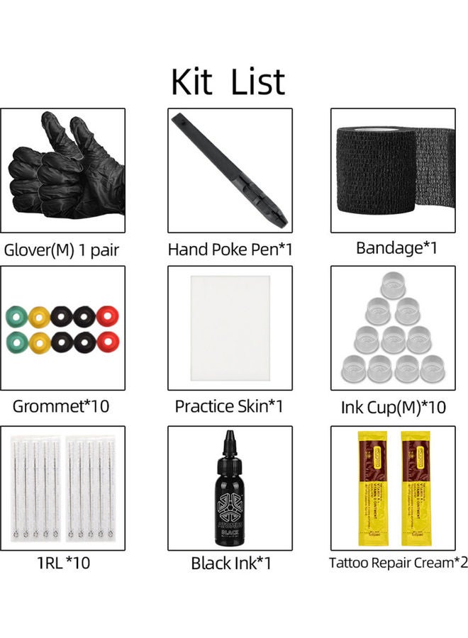 Generic Hand Poke and Stick Tattoo Kit DIY Tattoo Supply Ink Gloves Ink Box Tattoo Needles Set Practice Skin Tattoo Repair Cream 1RL*10pcs Needle Multicolour  - Image 4