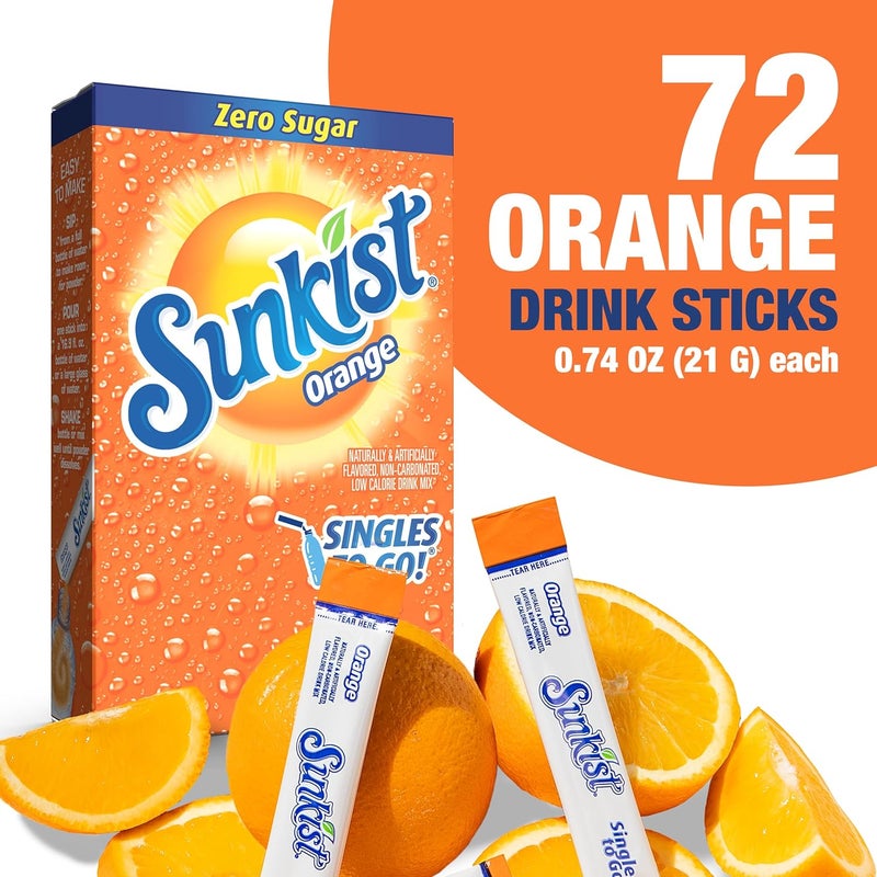 Sunkist Orange Singles To Go Drink Mix - 12 Boxes with 6 Packets Each, Total 72 Servings - Image 2