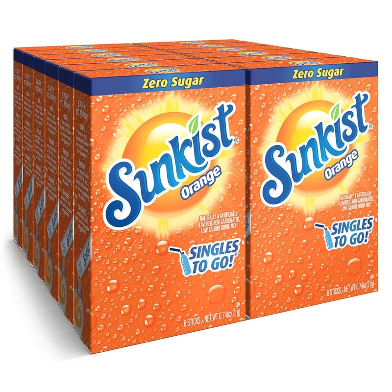 Sunkist Orange Singles To Go Drink Mix - 12 Boxes with 6 Packets Each, Total 72 Servings - Image 1