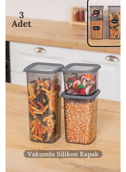 3-Piece Vacuum Silicone Lid Square Food Storage Container Set - Anthracite