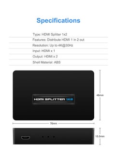 Generic HDMI Splitter 1x2 Full HD 1080P@60Hz for Dual Monitors HDMI 1 Source to 2 Displays Splitter 1 in 2 Out 4K HDMI@30Hz Splitter Compatible with HDTV Laptop PS5 4 3 Switch Xbox DVD Stick Xbox Roku  - Image 2